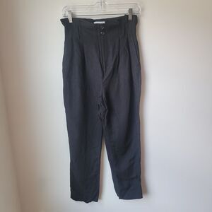 Hm Paperbag Pants Size 4 Black Linen Viscose Blend Tapered‎
